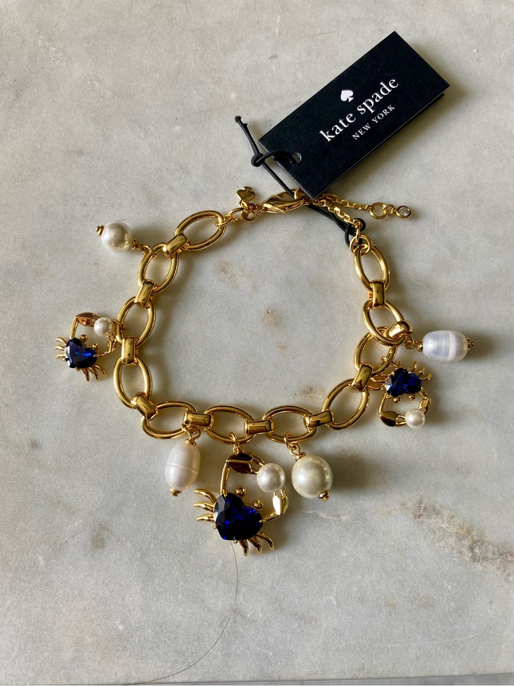 Kate Spade Claws Out Crab Pearl Charm Charm Gold Deep Blue Crystal NWT